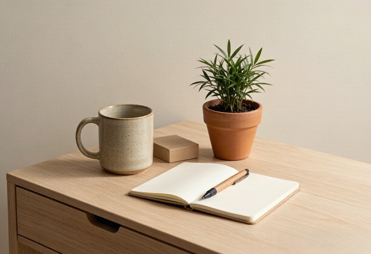 Minimalist desk with lifestyle objects still life