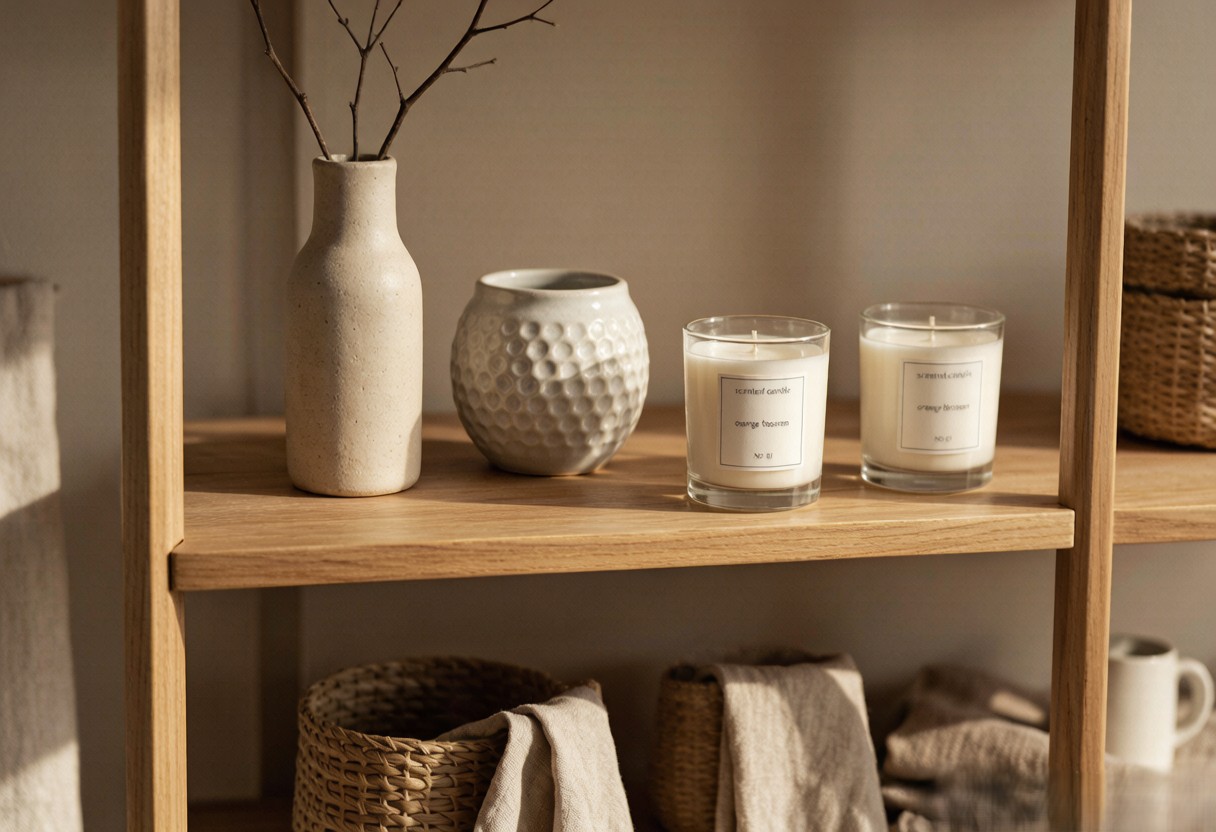 Atmospheric lifestyle products display with soft lighting